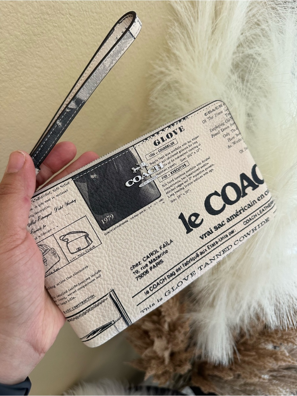 Coach Large Corner Zip Wristlet With Newspaper Print